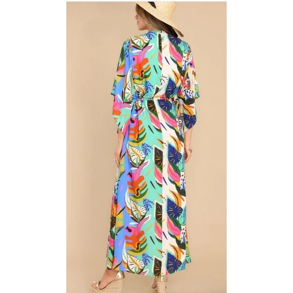 Palms Away Tropical Maxi Dress Oversize Dolman Sleeves Sz S CRUISE VACATION Beac - Picture 2 of 16